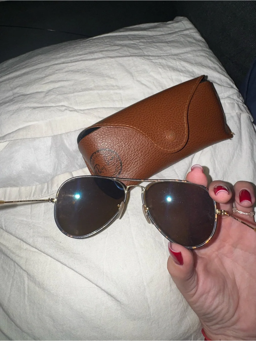 Ray-Ban Gold Frame Sunglasses with Brown Lenses and Brown Case